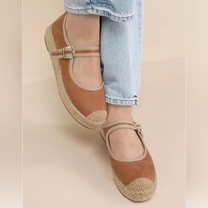 RAG&CO Elegant Tan Espadrille Mary Jane Flats Size 9 NWT.